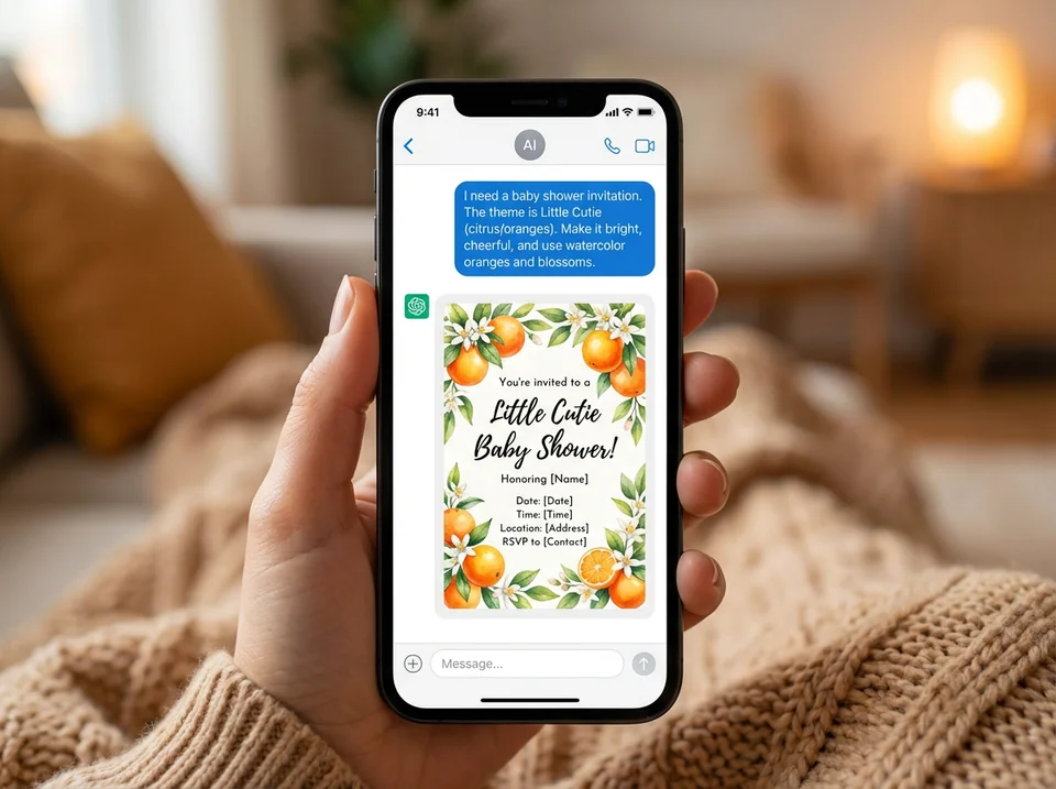 Creating themed baby shower invitations easily using Invitfull's mobile chat interface