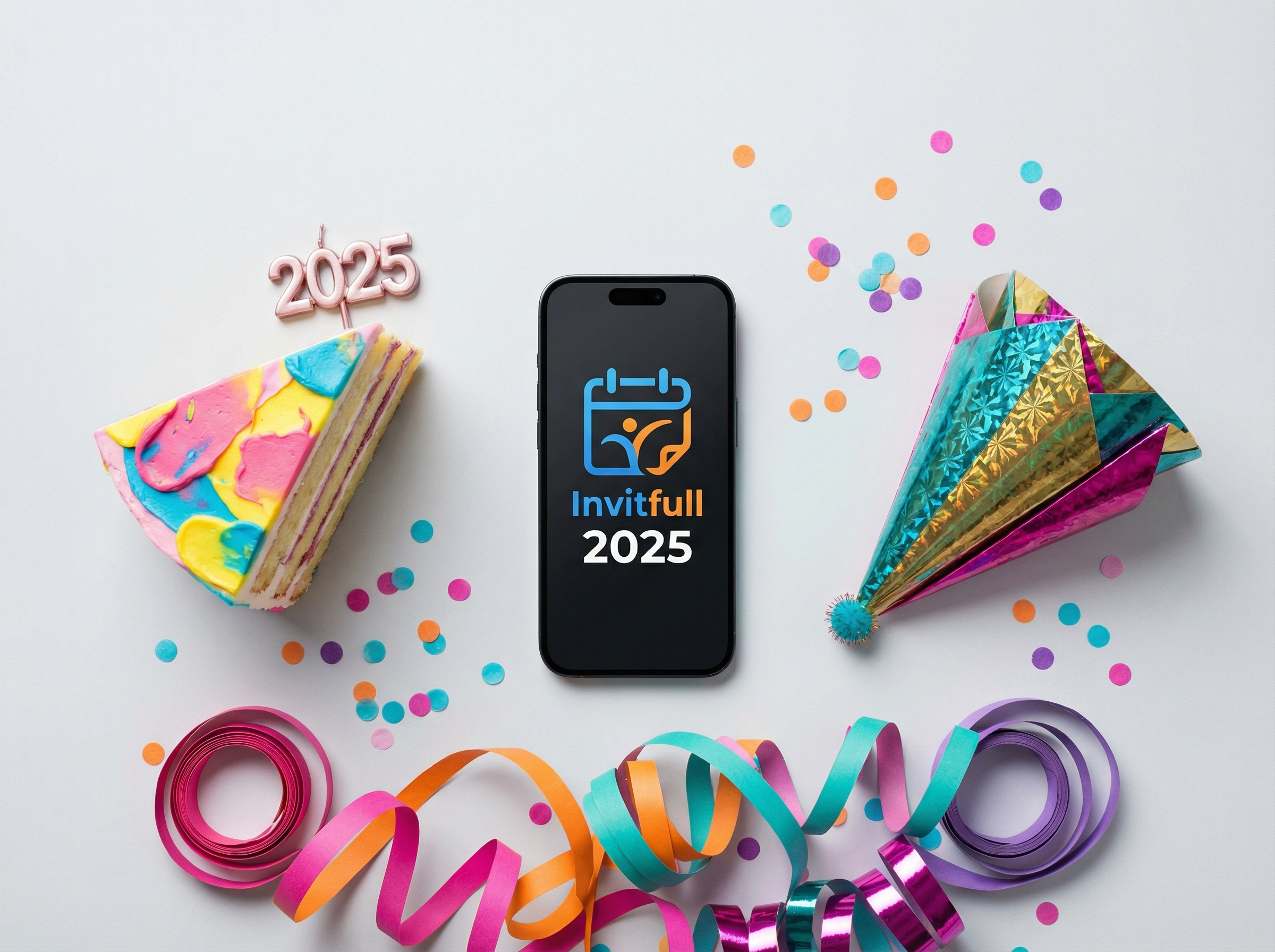 Party planning essentials including a phone used to send evite for free
