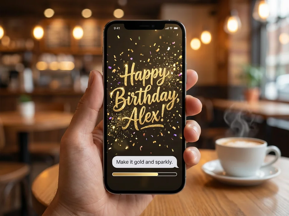 Smartphone displaying a stunning birthday design created with free evites chat interface