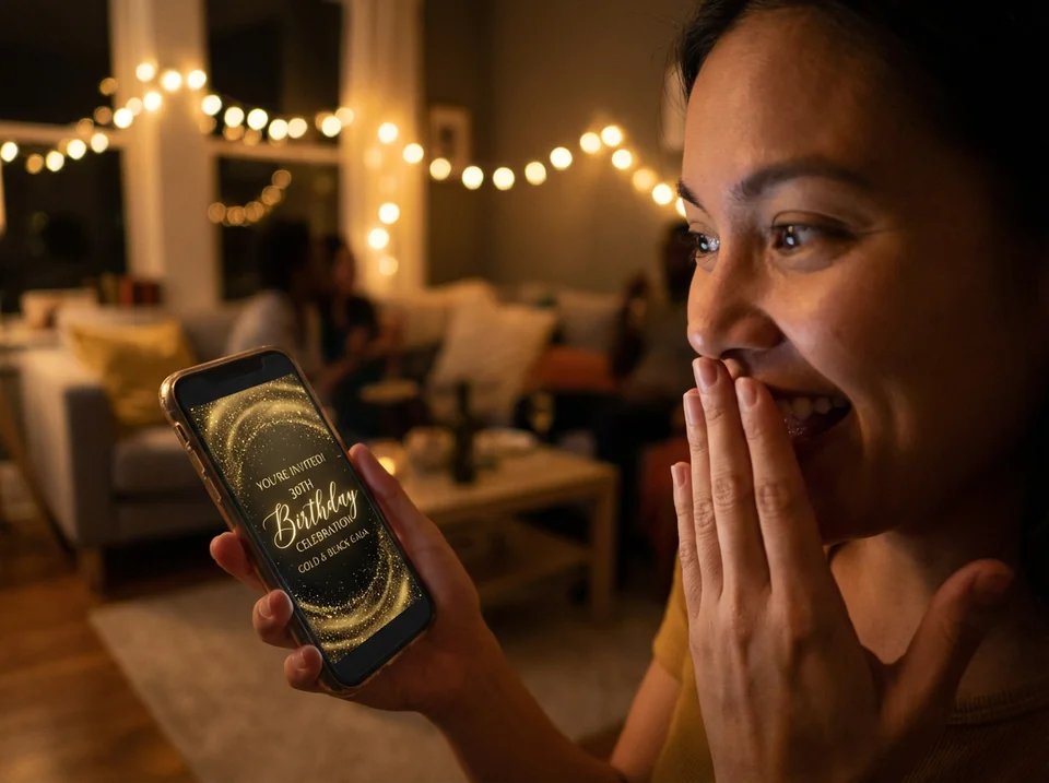 Guest looking amazed at a stunning digital invitation created with modern event tools