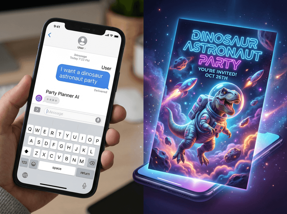 AI transforming text into visual kids birthday themes on a mobile phone