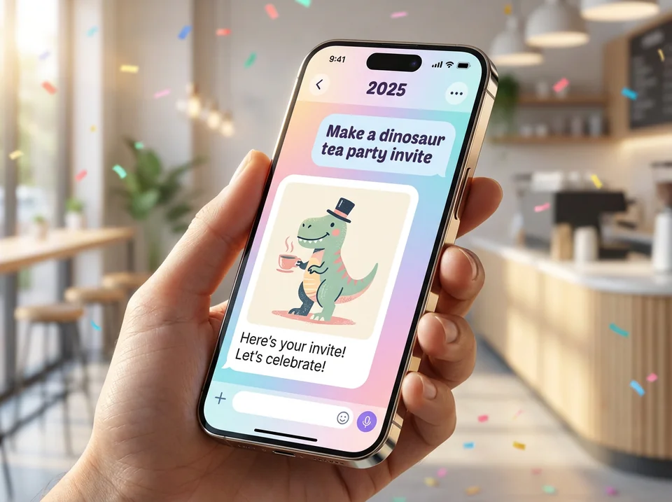 Creating a playdate birthday invite on a smartphone using AI chat
